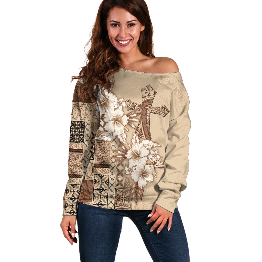 Samoa AIGA Mamanu Siapo Malu Motifs Off Shoulder Sweater