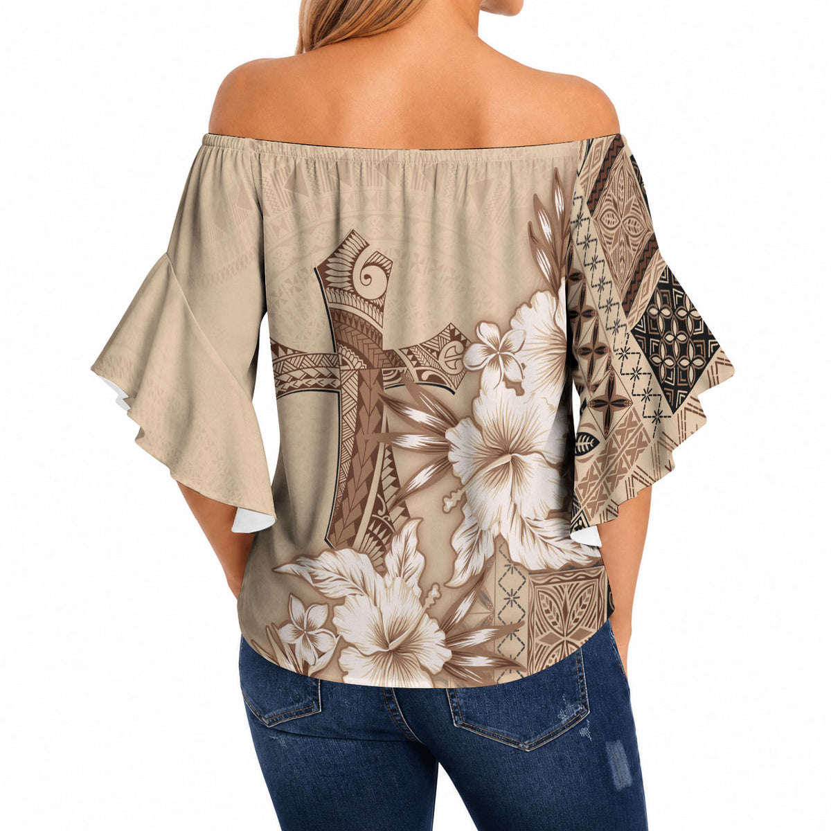 Samoa AIGA Mamanu Siapo Malu Motifs Off Shoulder Wrap Waist Top