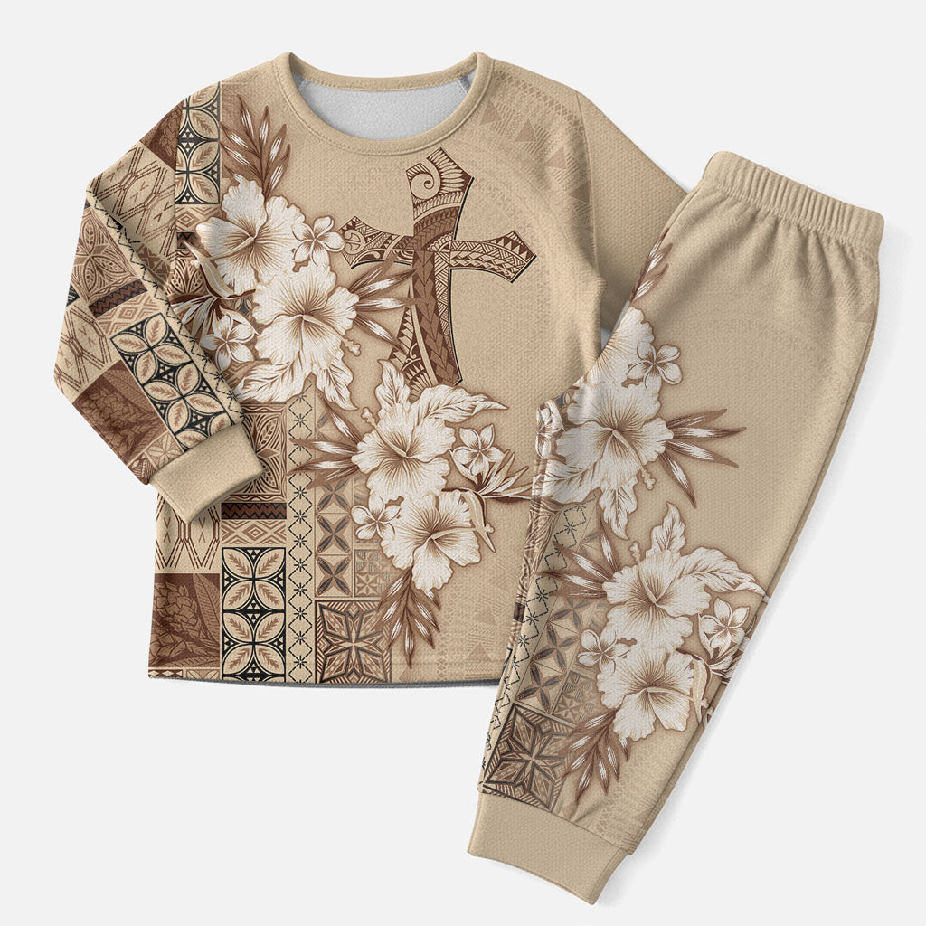 Samoa AIGA Mamanu Siapo Malu Motifs Christmas Pajama Set LT7 Men Beige - Polynesian Pride