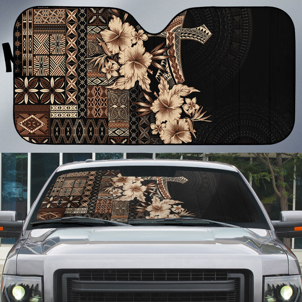 Samoa AIGA Mamanu Siapo Malu Motifs Auto Sun Shade Black Ver