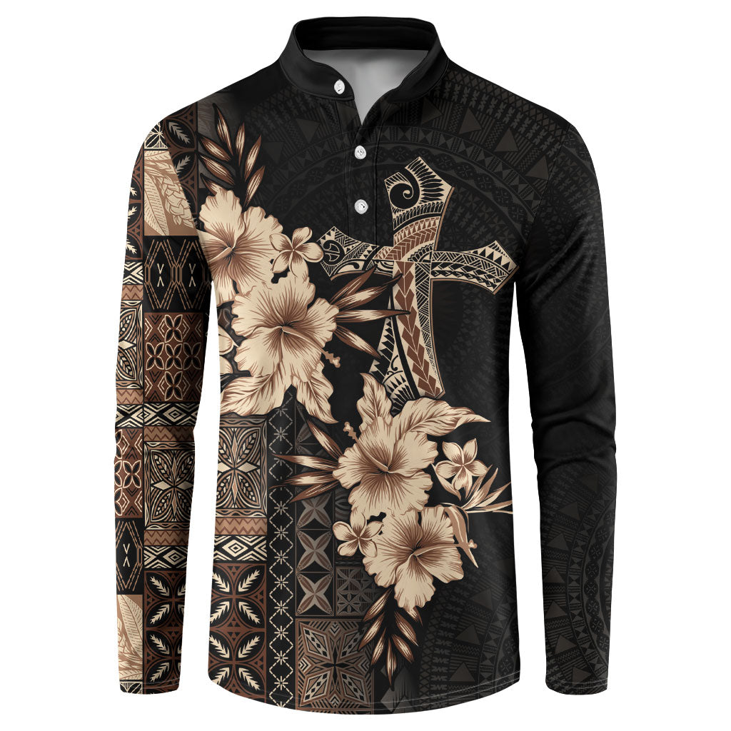 Samoa AIGA Mamanu Siapo Malu Motifs Button Sweatshirt Black Ver