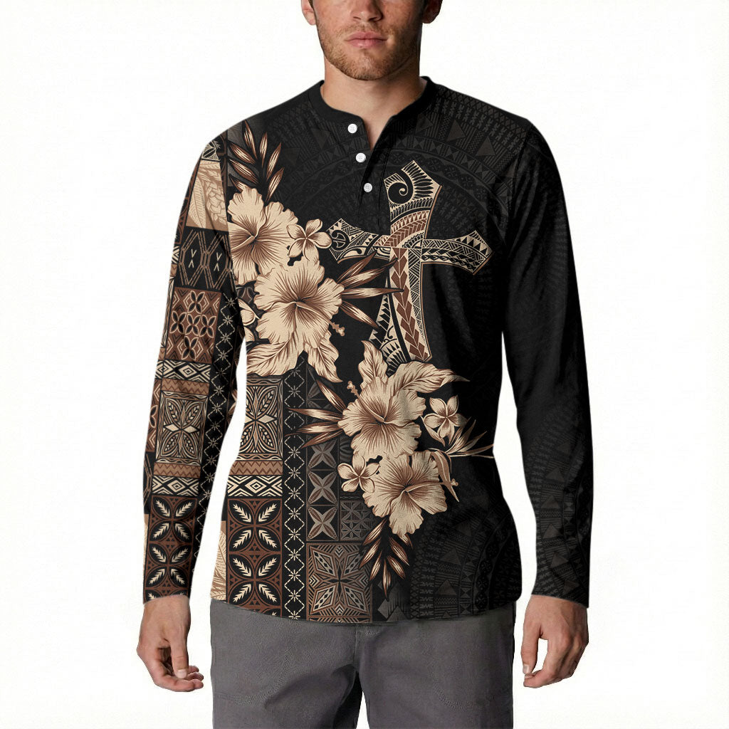Samoa AIGA Mamanu Siapo Malu Motifs Button Sweatshirt Black Ver