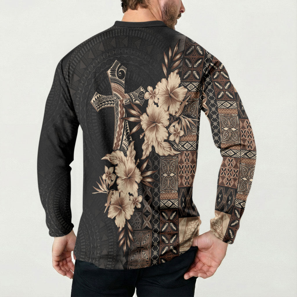 Samoa AIGA Mamanu Siapo Malu Motifs Button Sweatshirt Black Ver