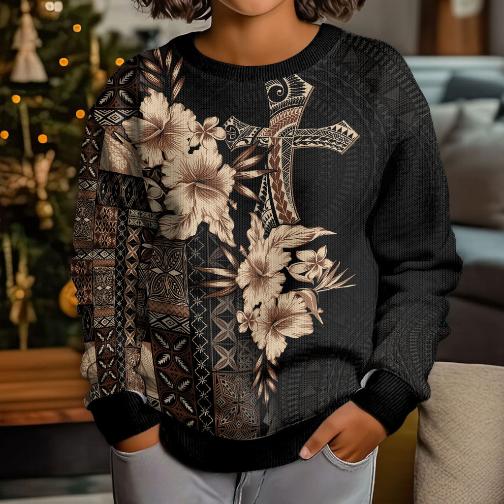 Samoa AIGA Mamanu Siapo Malu Motifs Kid Ugly Christmas Sweater Black Ver