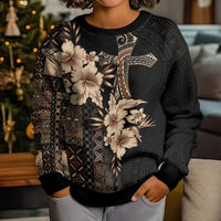 Samoa AIGA Mamanu Siapo Malu Motifs Kid Ugly Christmas Sweater Black Ver