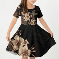Samoa AIGA Mamanu Siapo Malu Motifs Kid Short Sleeve Dress Black Ver