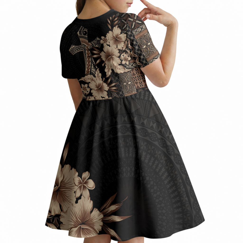 Samoa AIGA Mamanu Siapo Malu Motifs Kid Short Sleeve Dress Black Ver
