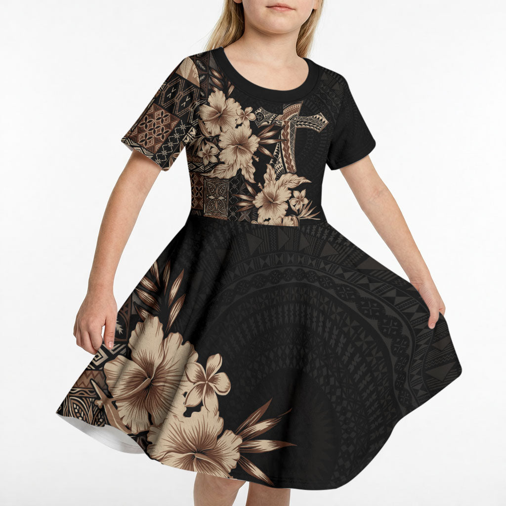 Samoa AIGA Mamanu Siapo Malu Motifs Kid Short Sleeve Dress Black Ver