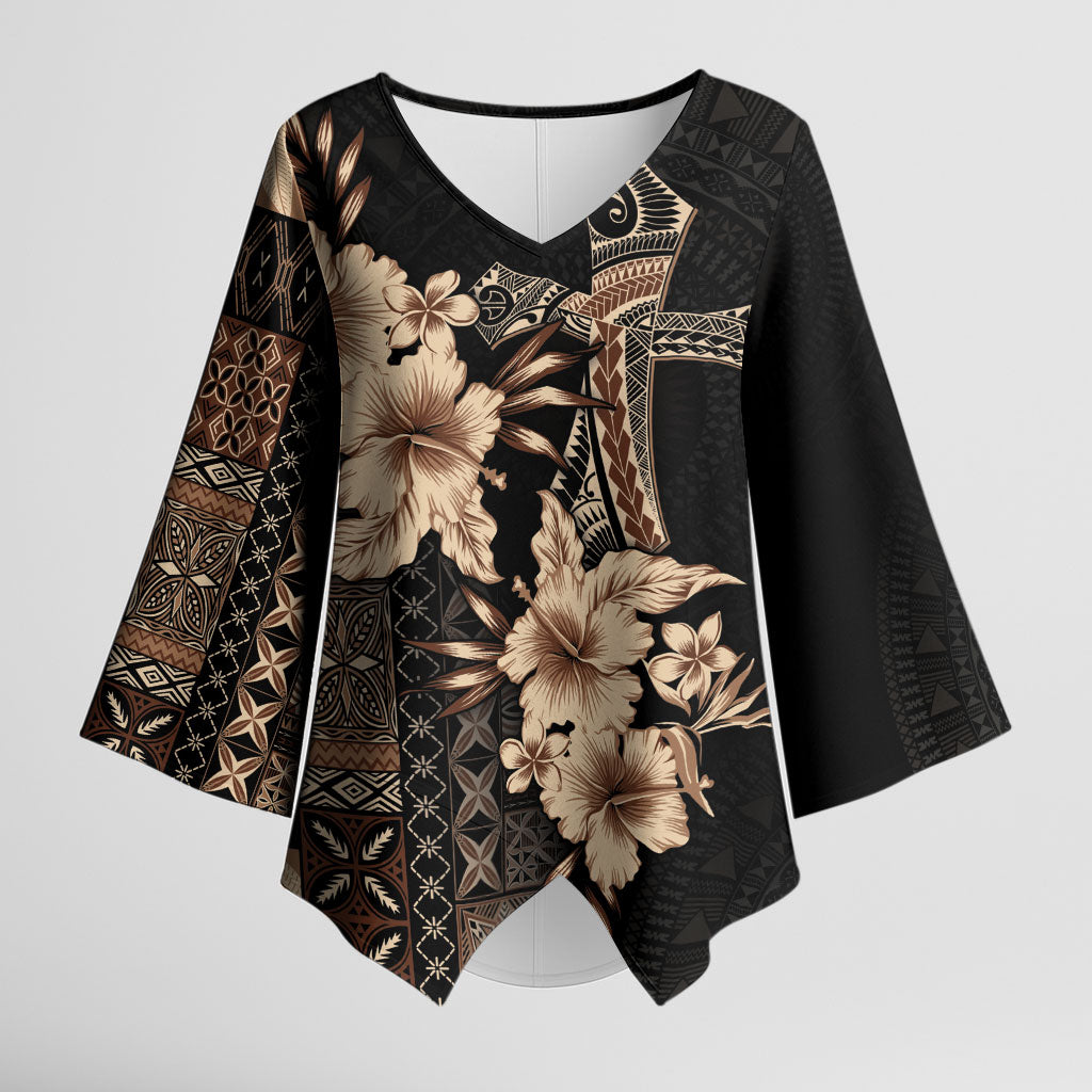 Samoa AIGA Mamanu Siapo Malu Motifs Kimono Sleeve Blouse Black Ver