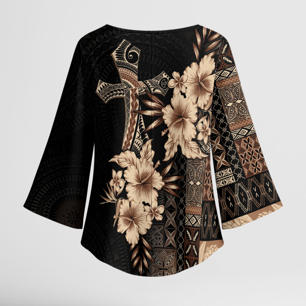 Samoa AIGA Mamanu Siapo Malu Motifs Kimono Sleeve Blouse Black Ver