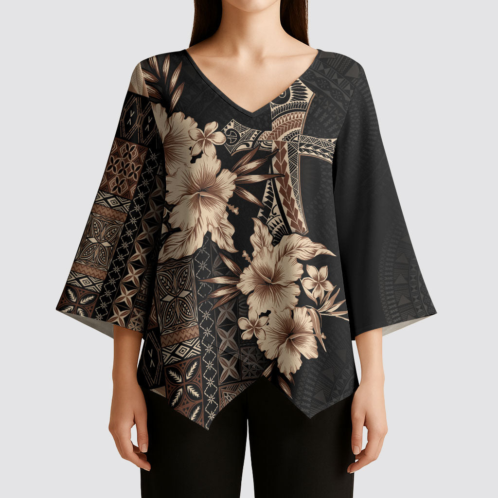 Samoa AIGA Mamanu Siapo Malu Motifs Kimono Sleeve Blouse Black Ver