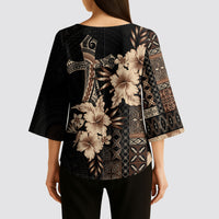 Samoa AIGA Mamanu Siapo Malu Motifs Kimono Sleeve Blouse Black Ver