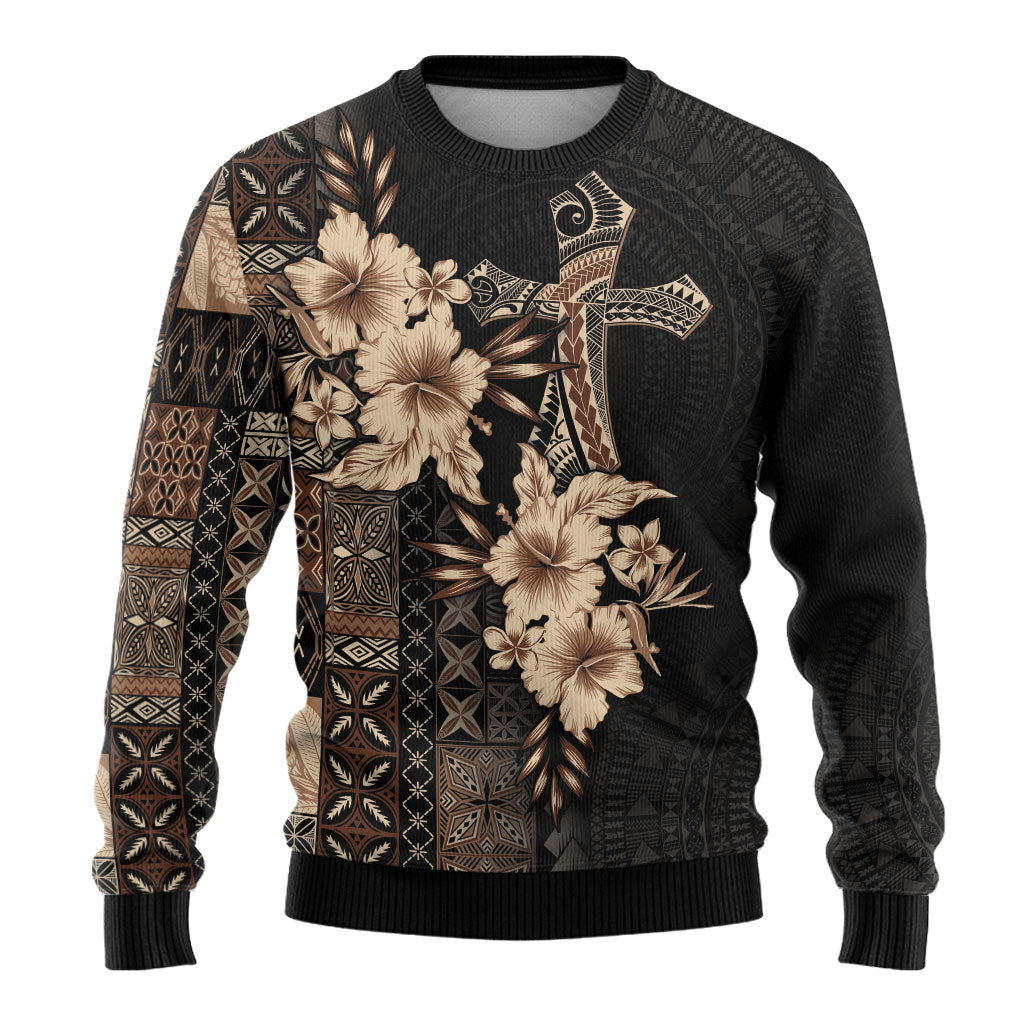 Samoa AIGA Mamanu Siapo Malu Motifs Ugly Christmas Sweater Black Ver