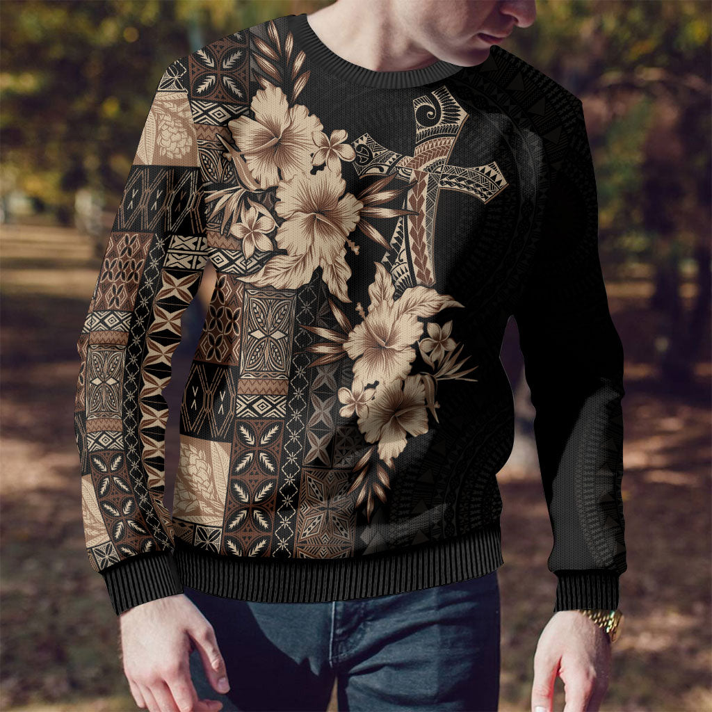 Samoa AIGA Mamanu Siapo Malu Motifs Ugly Christmas Sweater Black Ver
