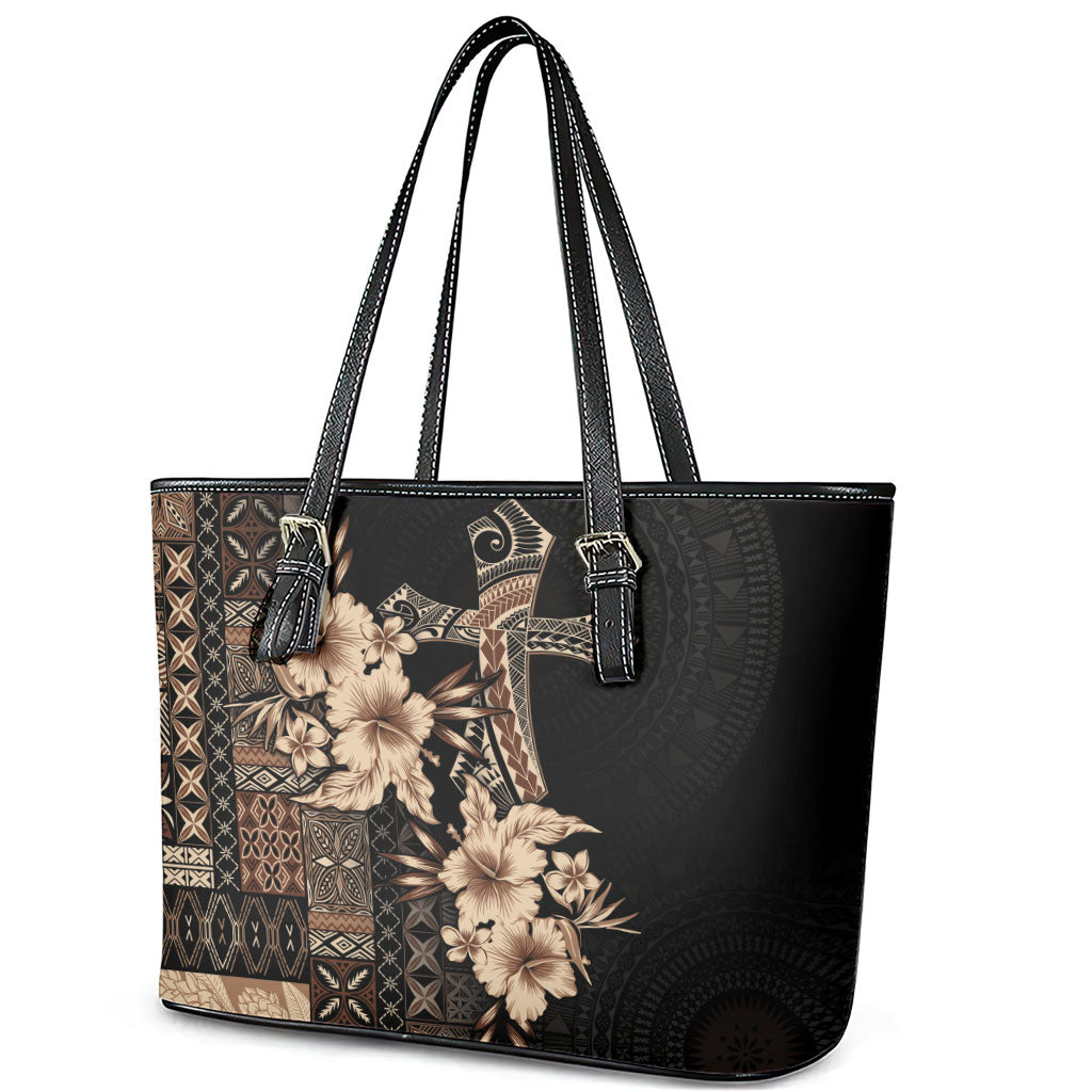 Samoa AIGA Mamanu Siapo Malu Motifs Leather Tote Bag Black Ver