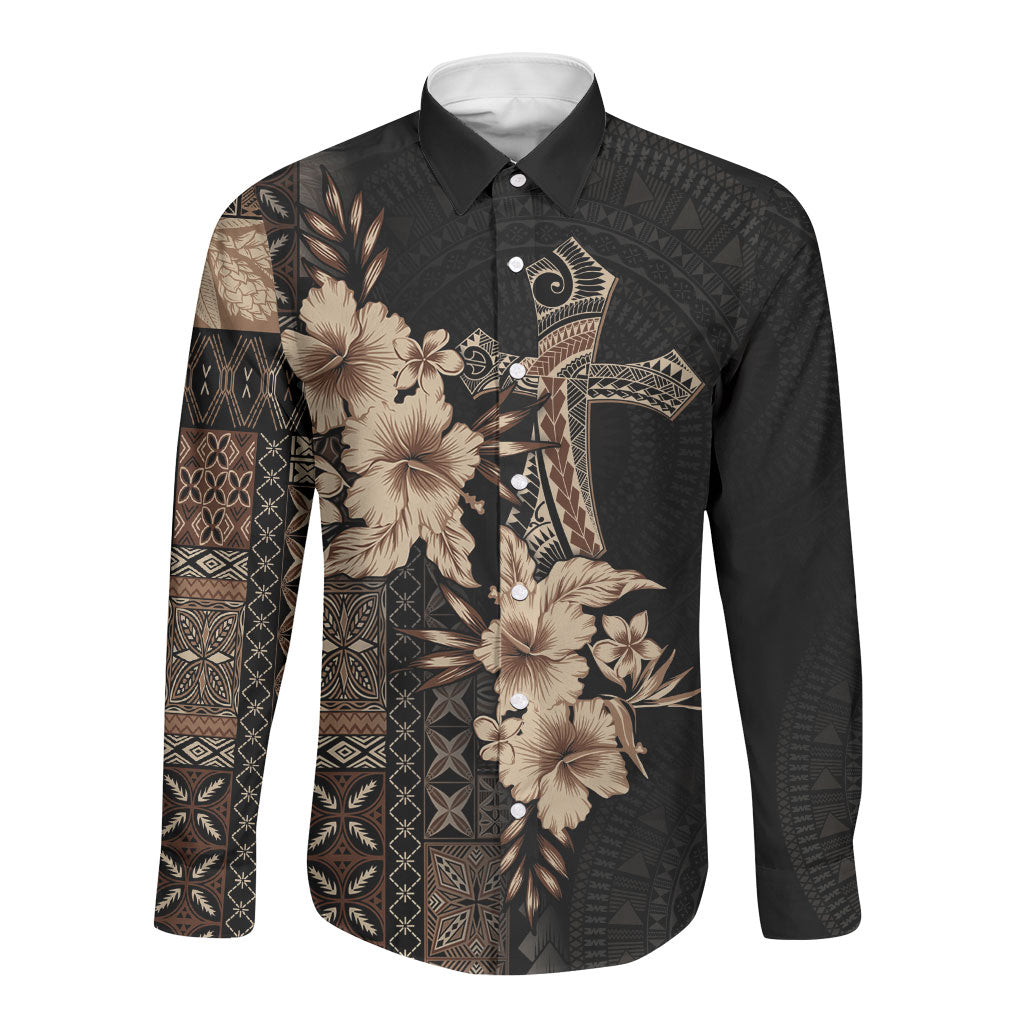 Samoa AIGA Mamanu Siapo Malu Motifs Long Sleeve Button Shirt Black Ver