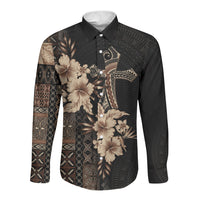 Samoa AIGA Mamanu Siapo Malu Motifs Long Sleeve Button Shirt Black Ver