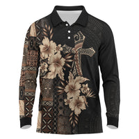 Samoa AIGA Mamanu Siapo Malu Motifs Long Sleeve Polo Shirt Black Ver
