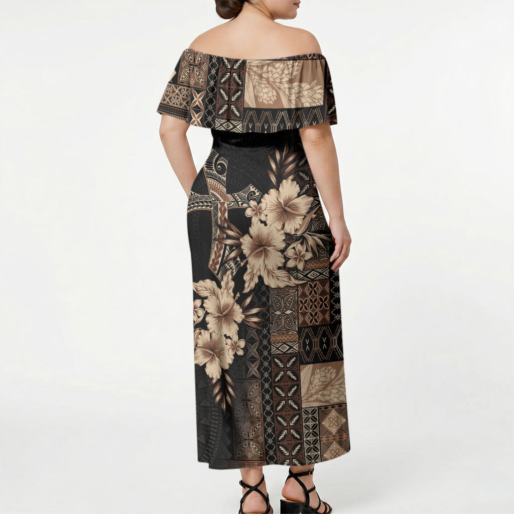 Samoa AIGA Mamanu Siapo Malu Motifs Off Shoulder Maxi Dress Black Ver