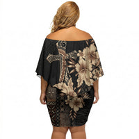 Samoa AIGA Mamanu Siapo Malu Motifs Off Shoulder Short Dress Black Ver