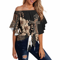 Samoa AIGA Mamanu Siapo Malu Motifs Off Shoulder Wrap Waist Top Black Ver