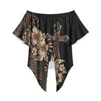 Samoa AIGA Mamanu Siapo Malu Motifs Off Shoulder Wrap Waist Top Black Ver