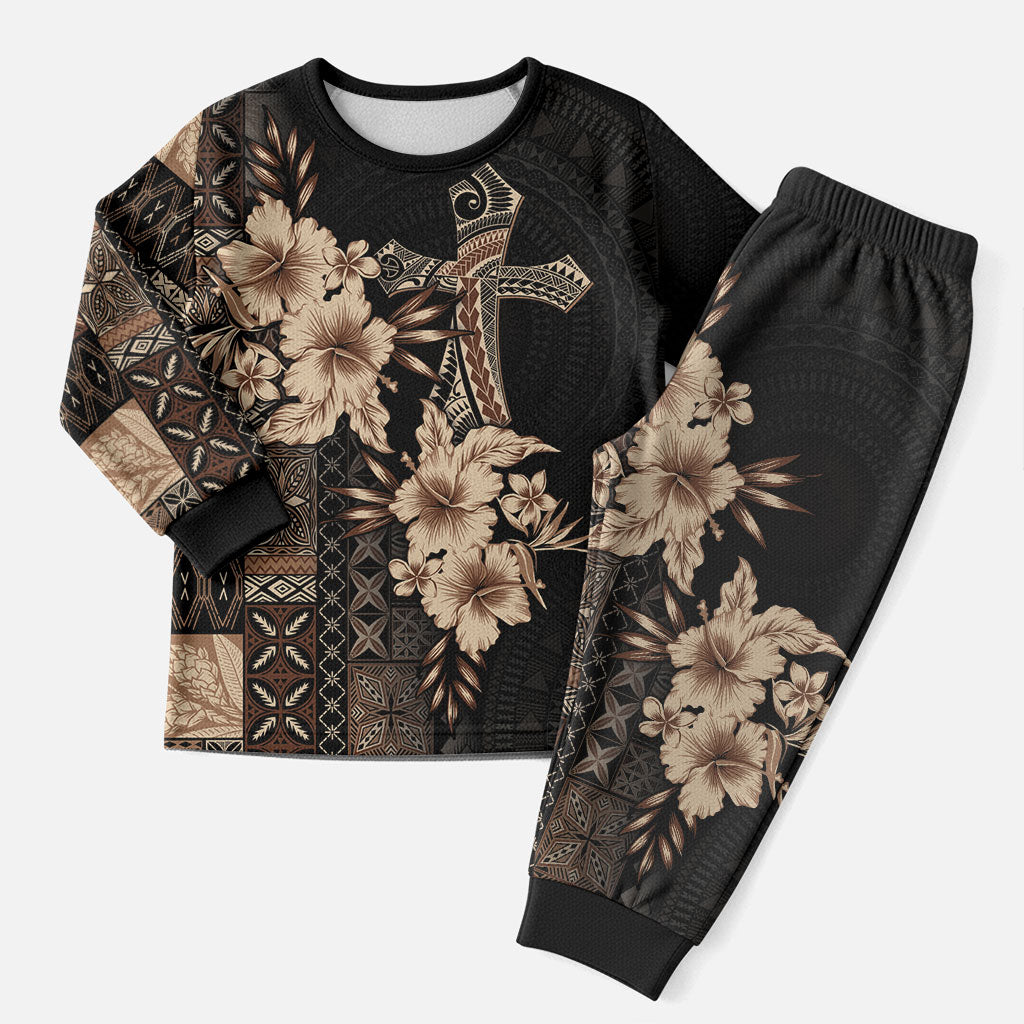 Samoa AIGA Mamanu Siapo Malu Motifs Christmas Pajama Set Black Ver