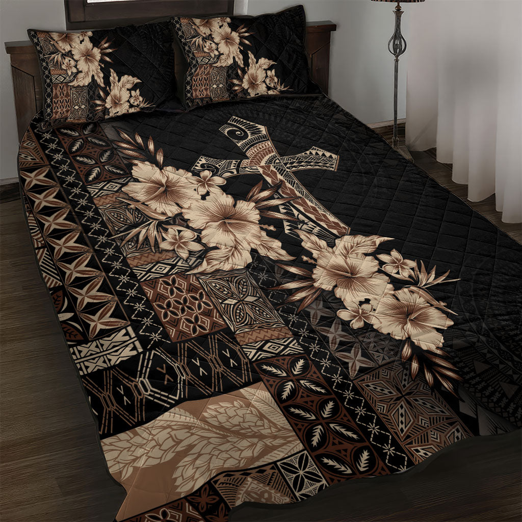 Samoa AIGA Mamanu Siapo Malu Motifs Quilt Bed Set Black Ver