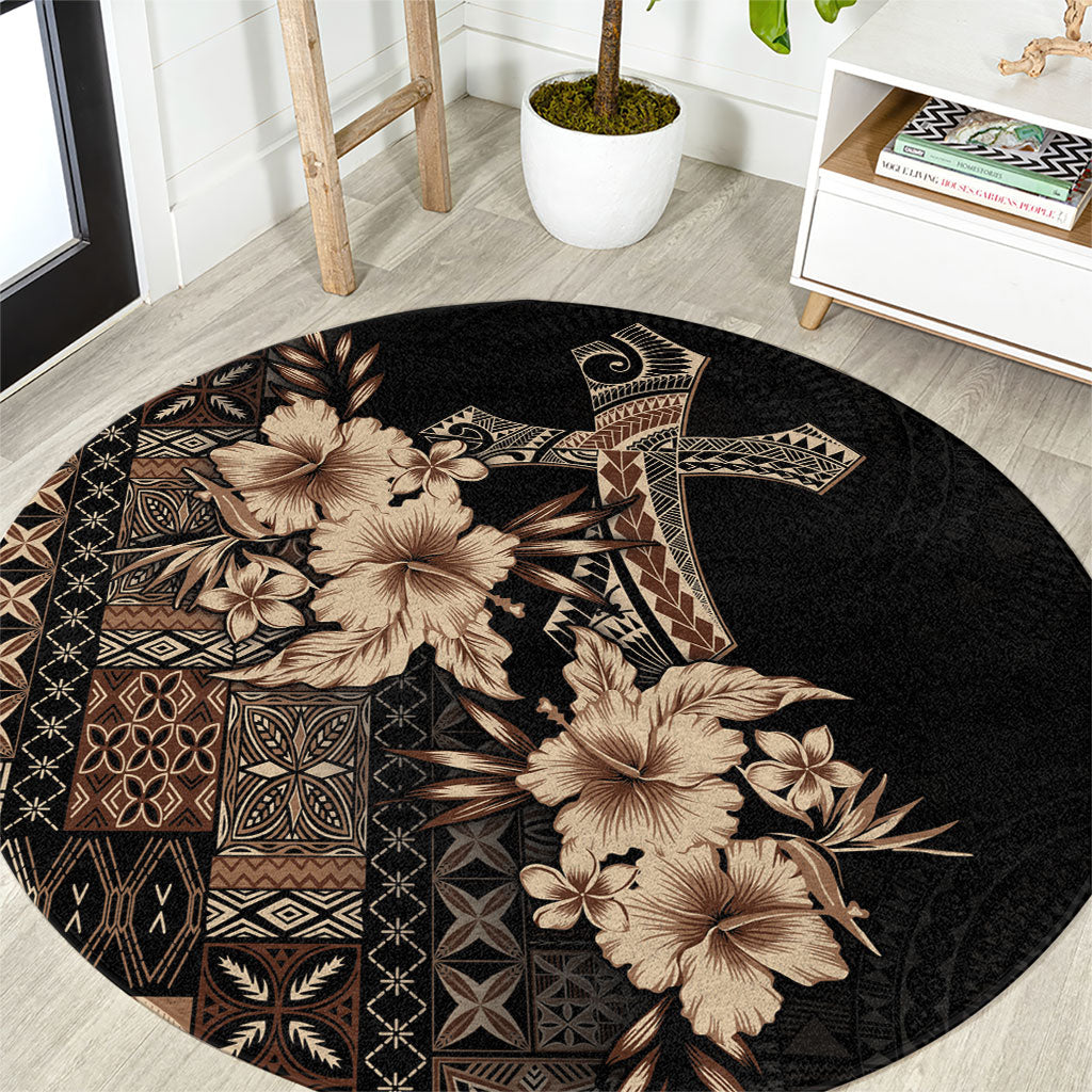 Samoa AIGA Mamanu Siapo Malu Motifs Round Carpet Black Ver LT7 Black - Polynesian Pride