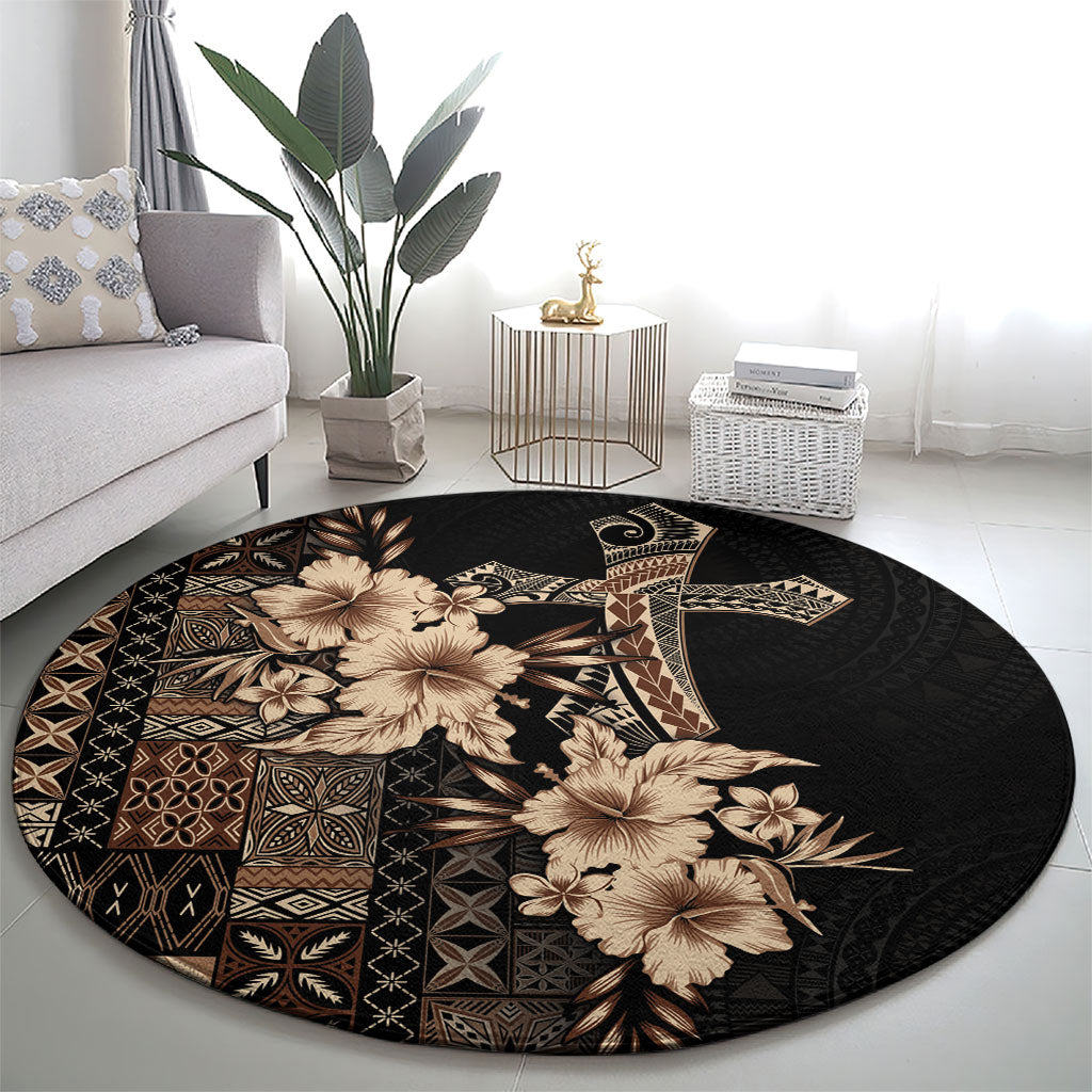 Samoa AIGA Mamanu Siapo Malu Motifs Round Carpet Black Ver