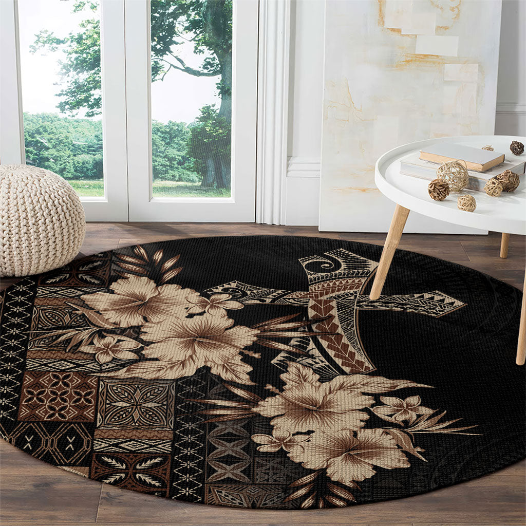 Samoa AIGA Mamanu Siapo Malu Motifs Round Carpet Black Ver