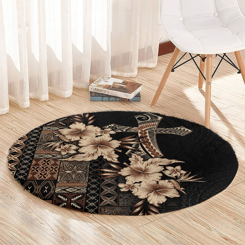 Samoa AIGA Mamanu Siapo Malu Motifs Round Carpet Black Ver