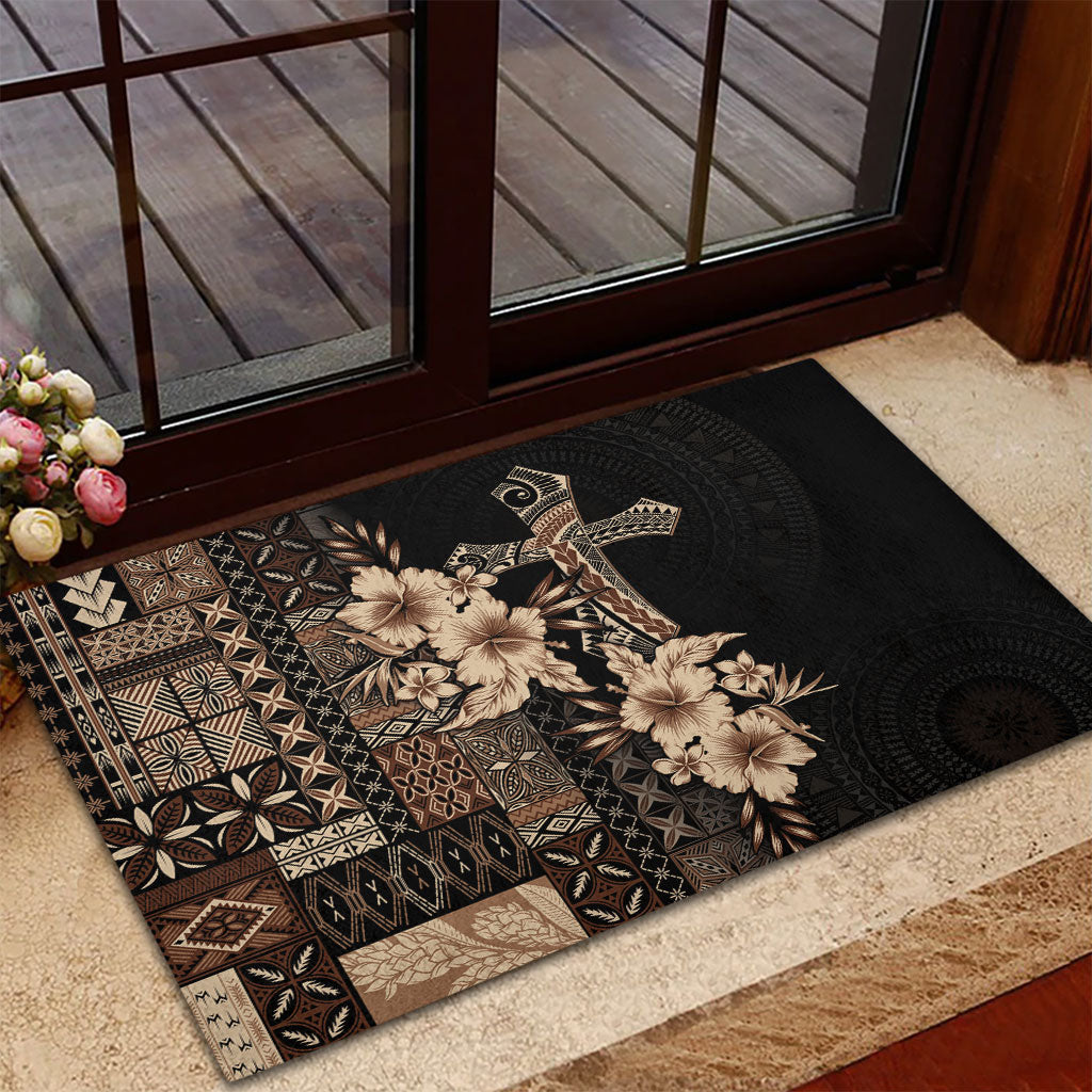 Samoa AIGA Mamanu Siapo Malu Motifs Rubber Doormat Black Ver