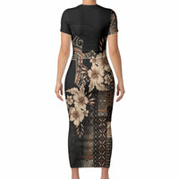 Samoa AIGA Mamanu Siapo Malu Motifs Short Sleeve Bodycon Dress Black Ver