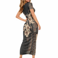 Samoa AIGA Mamanu Siapo Malu Motifs Short Sleeve Bodycon Dress Black Ver