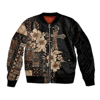 Samoa AIGA Mamanu Siapo Malu Motifs Sleeve Zip Bomber Jacket Black Ver