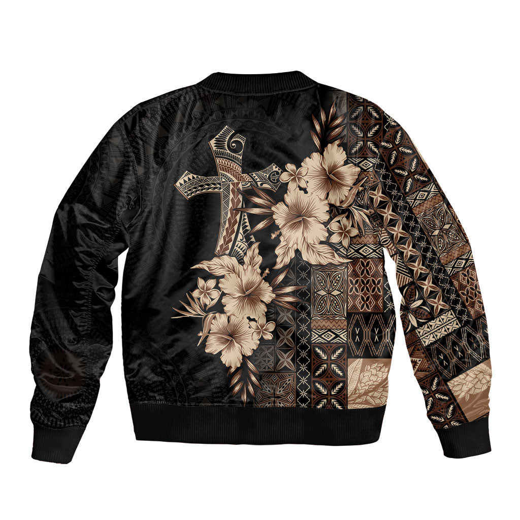 Samoa AIGA Mamanu Siapo Malu Motifs Sleeve Zip Bomber Jacket Black Ver