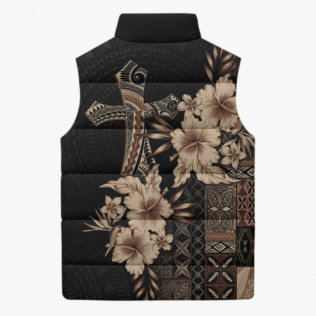 Samoa AIGA Mamanu Siapo Malu Motifs Sleeveless Puffer Jacket Black Ver