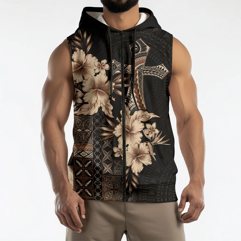 Samoa AIGA Mamanu Siapo Malu Motifs Sleeveless Zip Hoodie Black Ver