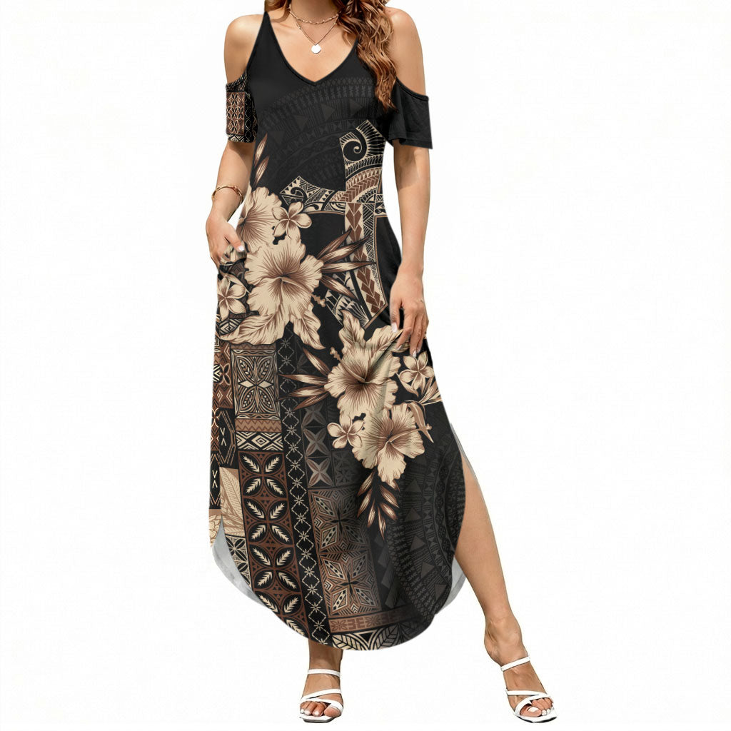 Samoa AIGA Mamanu Siapo Malu Motifs Summer Maxi Dress Black Ver LT7 Women Black - Polynesian Pride
