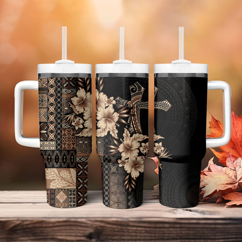 Samoa AIGA Mamanu Siapo Malu Motifs Tumbler With Handle Black Ver