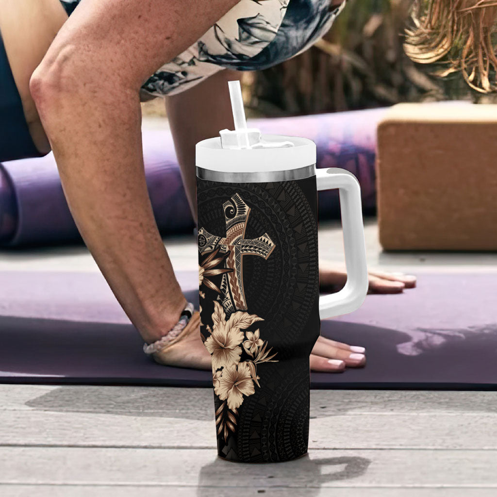 Samoa AIGA Mamanu Siapo Malu Motifs Tumbler With Handle Black Ver