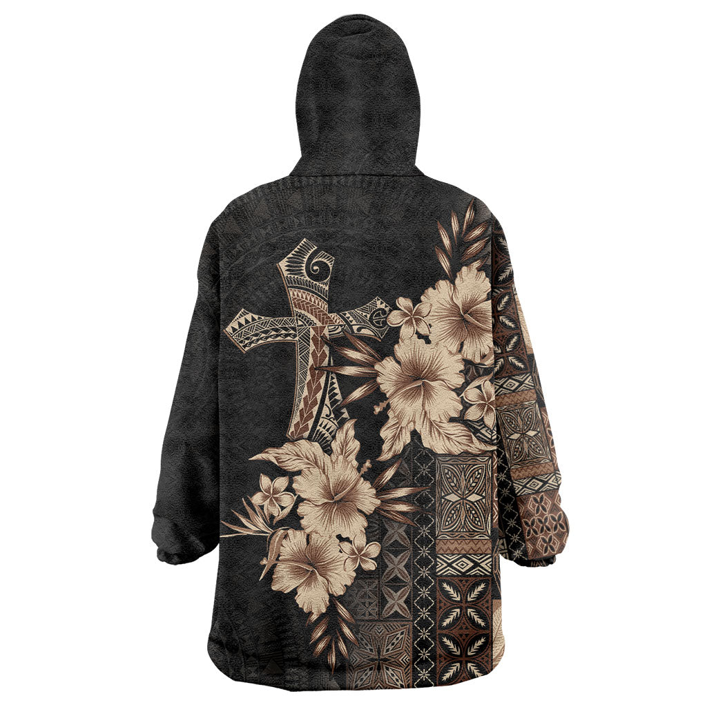 Samoa AIGA Mamanu Siapo Malu Motifs Wearable Blanket Hoodie Black Ver