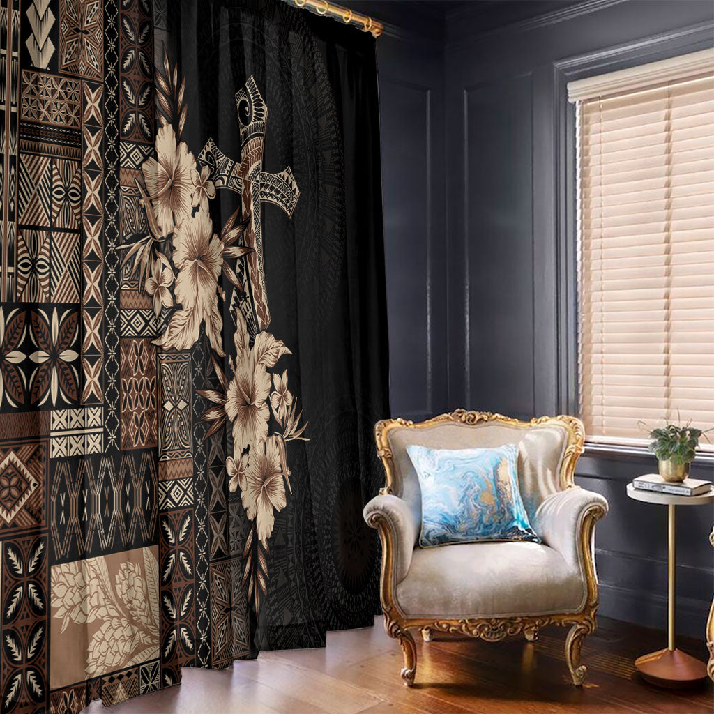 Samoa AIGA Mamanu Siapo Malu Motifs Window Curtain Black Ver