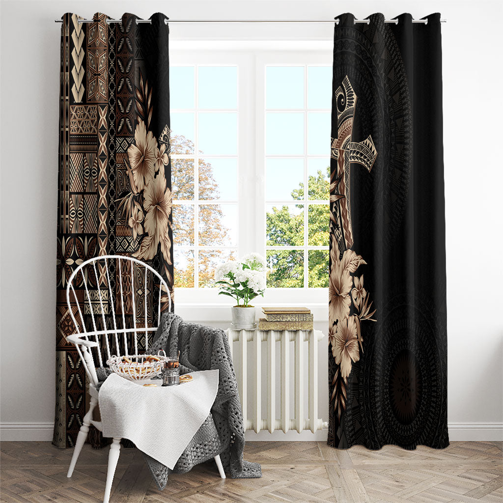 Samoa AIGA Mamanu Siapo Malu Motifs Window Curtain Black Ver