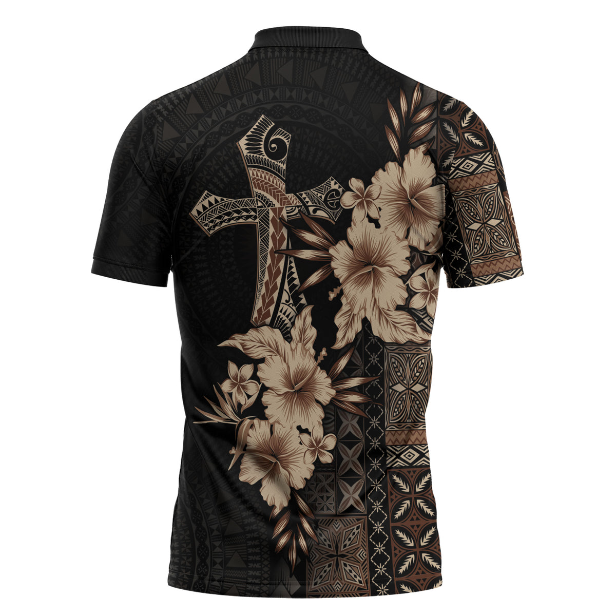 Samoa AIGA Mamanu Siapo Malu Motifs Zipper Polo Shirt Black Ver