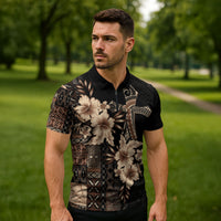 Samoa AIGA Mamanu Siapo Malu Motifs Zipper Polo Shirt Black Ver