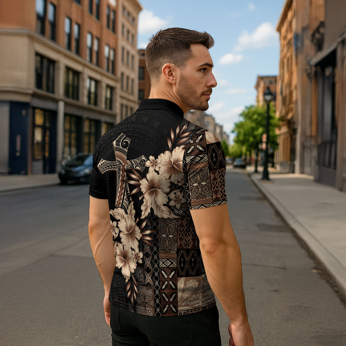 Samoa AIGA Mamanu Siapo Malu Motifs Zipper Polo Shirt Black Ver