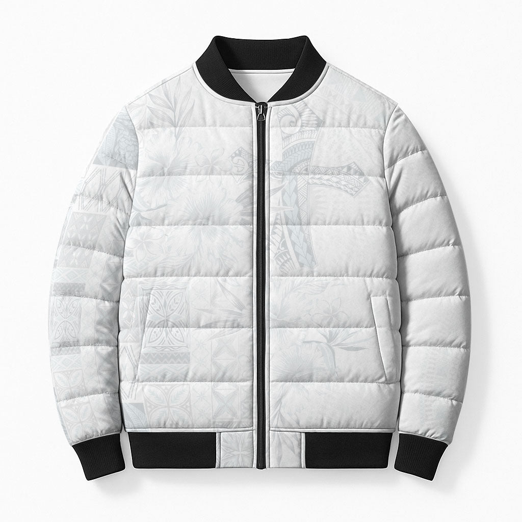 Samoa AIGA Mamanu Siapo Malu Motifs Bomber Puffer Jacket Lotu a Tamaiti White Ver LT7 Unisex White - Polynesian Pride