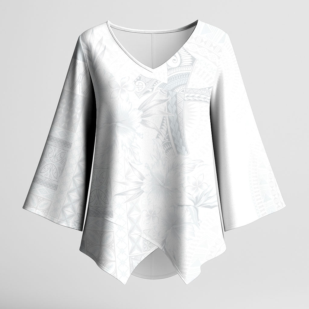 Samoa AIGA Mamanu Siapo Malu Motifs Kimono Sleeve Blouse Lotu a Tamaiti White Ver
